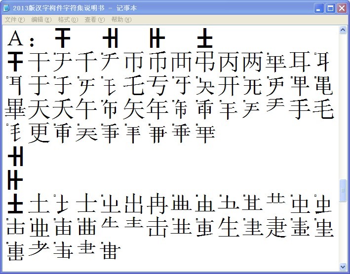 汉字构件字符集下载、说明及最新进展